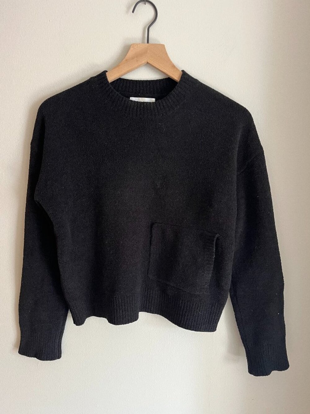 Oak + Fort Black Sweater | Front Pocket | Sz S